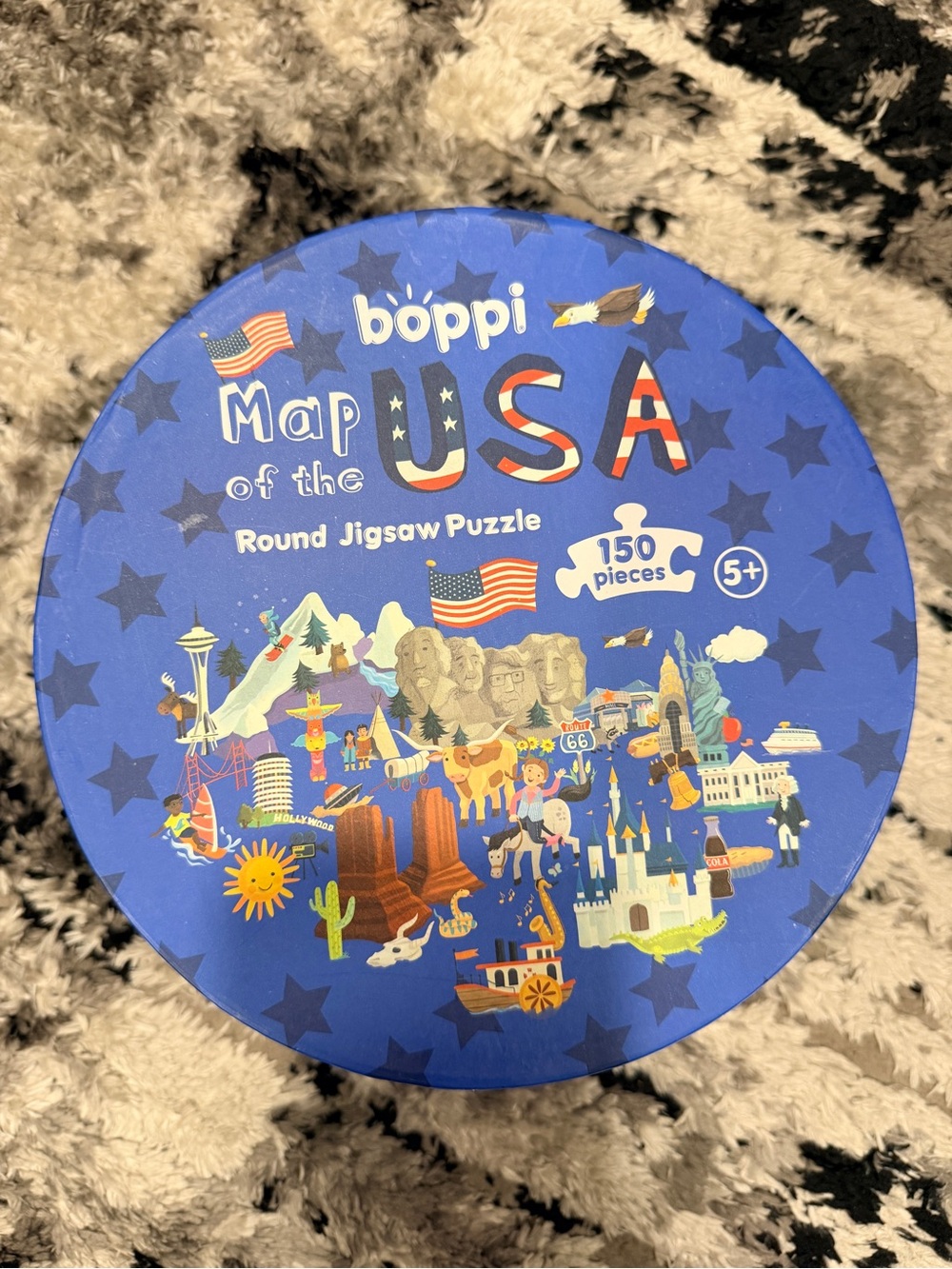 Map of the USA Round Jigsaw Puzzle - Blue - 150 Pieces